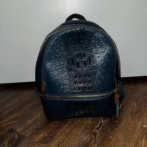 Luxury Navy Blue Leather Backpack